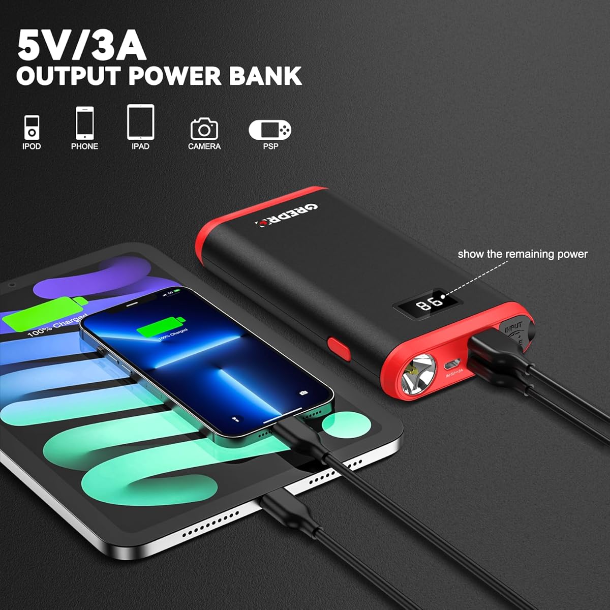 GP196 Pro Car Jump Starter - 3000A Portable Power Bank